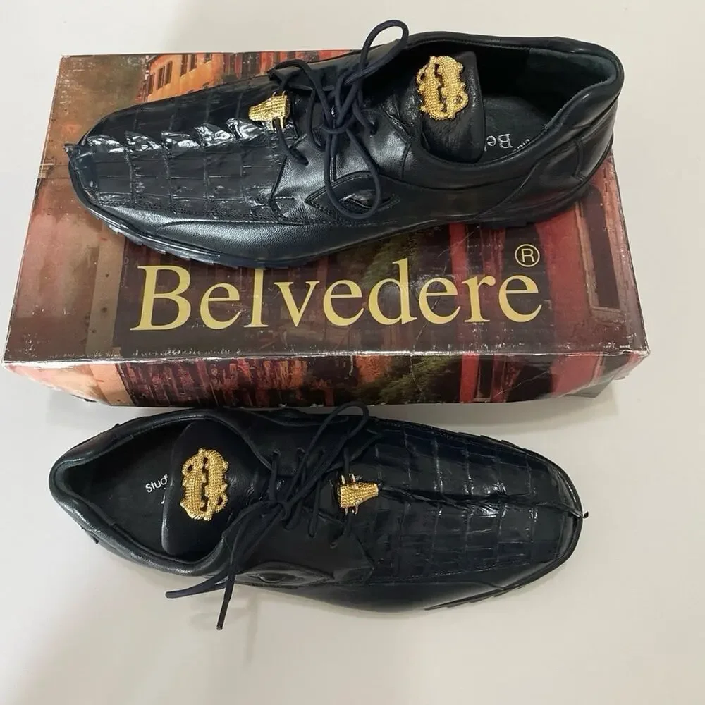 Studio Belvedere Hornback/Calf Men’s Size 10 Shoes Night Blue - Picture 1 of 12